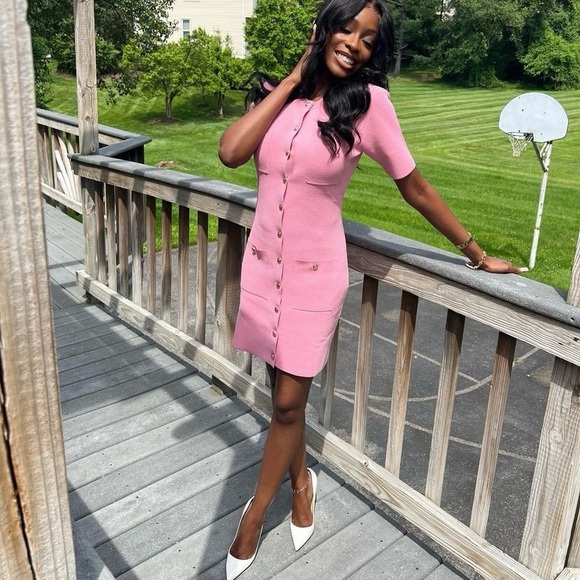 Zara gold button knit mini dress pink - Picture 4 of 12